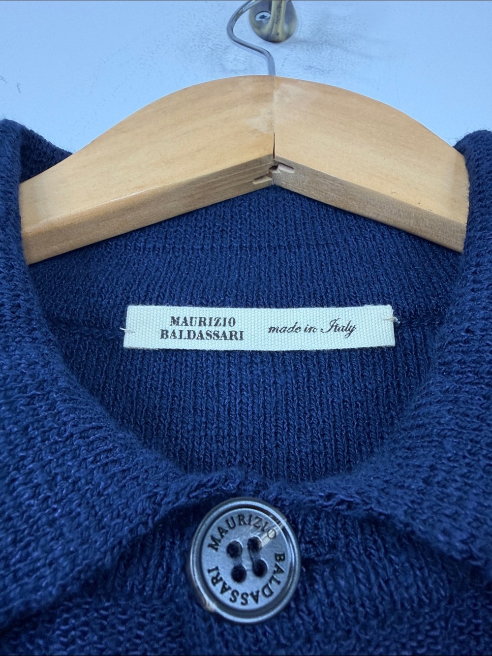 Maurizio Baldassari Sweater Mens 52 US Large Navy Blue Cotton Knit Cardigan Polo - Picture 11 of 14